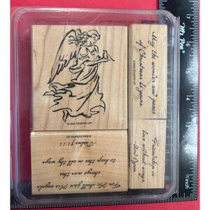 Stampin Up! On Angel Wings Wood Mounted Rubber Stamp Set Christian Quotes 2004